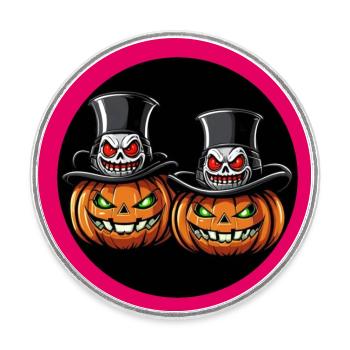 Zwei grinsende Halloweenkürbisse mit Zylinder - Runder Kühlschrankmagnet - Weiß - Vorne