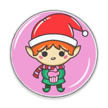Elfe de Noël - Magnet rond - blanc - Devant