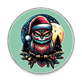 Kleine Weihnachtseule im Winterwald Weihnachtswald - Runder Kühlschrankmagnet - Weiß - Vorne