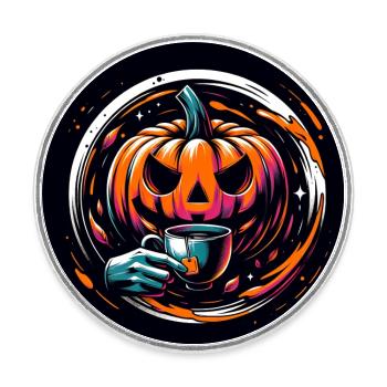 Halloweenkürbis trinkt eine Tasse Tee - Runder Kühlschrankmagnet - Weiß - Vorne