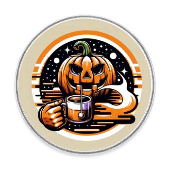 Spooky Halloween Pumpkin with Teacup - Round  fridge magnet - white - Front