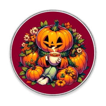 Halloweenkürbis mit Schal trinkt Tee - Runder Kühlschrankmagnet - Weiß - Vorne
