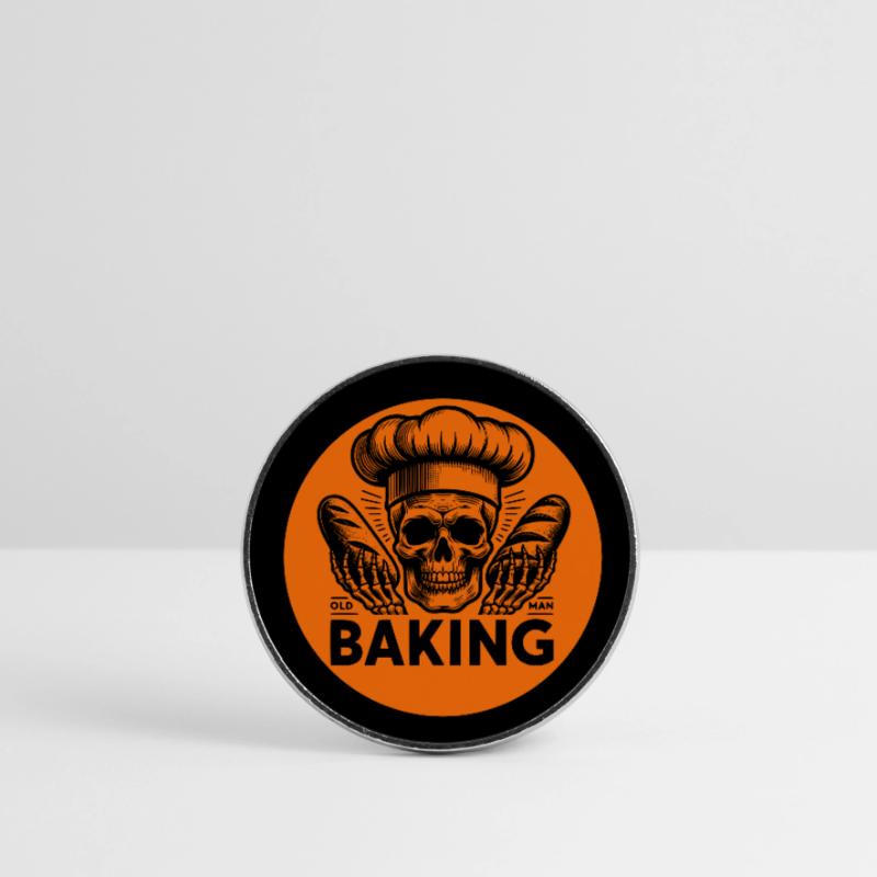 Old Man Baking Skull with Baker's Hat Baking Bread Round  fridge magnet