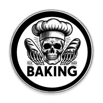 Old Man Baking Skull mit Bäckermütze backt Brot - Runder Kühlschrankmagnet - Weiß - Vorne