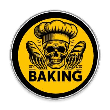 Old Man Baking Skull mit Bäckermütze backt Brot - Runder Kühlschrankmagnet - Weiß - Vorne