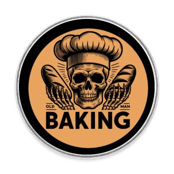 Old Man Baking Skull mit Bäckermütze backt Brot - Runder Kühlschrankmagnet - Weiß - Vorne