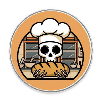 Skull mit Bäckermütze mit Brot - Runder Kühlschrankmagnet - Weiß - Vorne