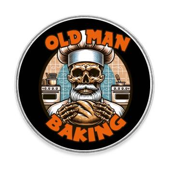 Old Man Baking Skull mit Bäckermütze mit Brot - Runder Kühlschrankmagnet - Weiß - Vorne