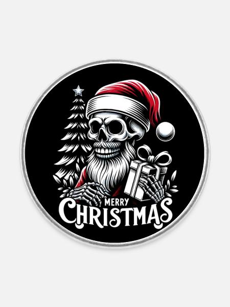 Weihnachtsmann Skull mit Päckchen - Runder Kühlschrankmagnet - Weiß