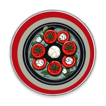 Tomates et mozzarella dans l’assiette - Magnet rond - blanc - Devant