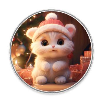 Festliche Mieze im Weihnachtszauber - Runder Kühlschrankmagnet - Weiß - Vorne
