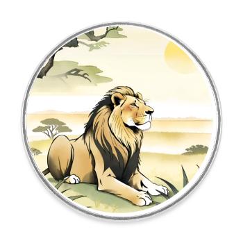 Un lion dans la savane - Magnet rond - blanc - Devant