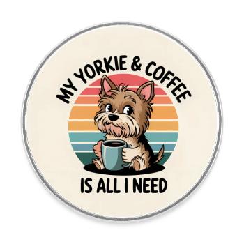 Café et Yorkie Yorkshire Terrier - Magnet rond - blanc - Devant