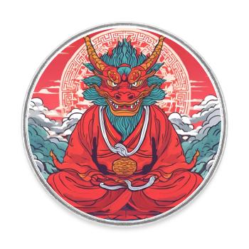 Un dragon zen - Magnet rond - blanc - Devant