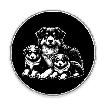 Australian Shepherd Mom with Puppies - Round  fridge magnet - white - Front