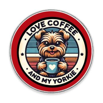 Coffee and Yorkie Yorkshire Terrier with Coffee Pot - Round  fridge magnet - white - Front
