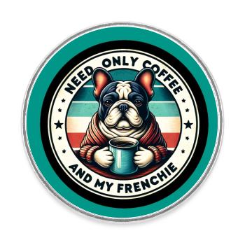 Coffee and French Bulldog Frenchie - Round  fridge magnet - white - Front