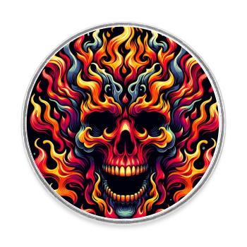 Crâne coloré avec des flammes - Magnet rond - blanc - Devant