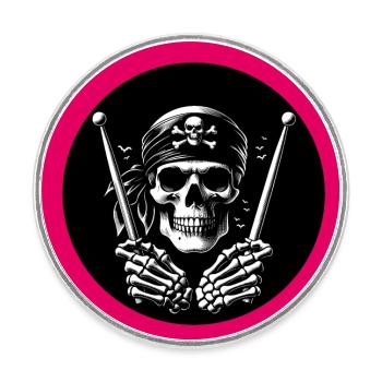 Skull Pirat mit Drumsticks in Knochenhänden - Runder Kühlschrankmagnet - Weiß - Vorne