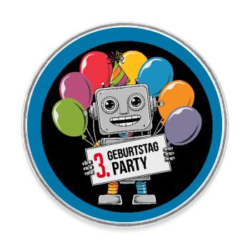 3 Jahre dritter Geburtstag Roboter mit Luftballons - Runder Kühlschrankmagnet - Weiß - Vorne