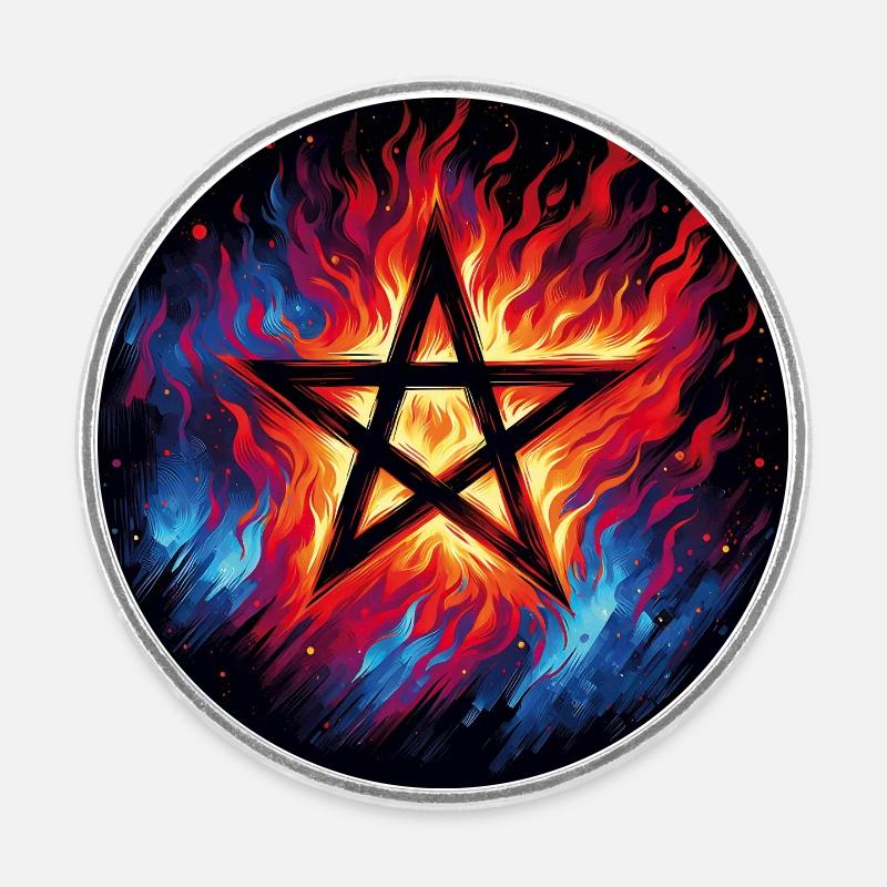 Flammendes Pentagramm - Runder Kühlschrankmagnet - Weiß