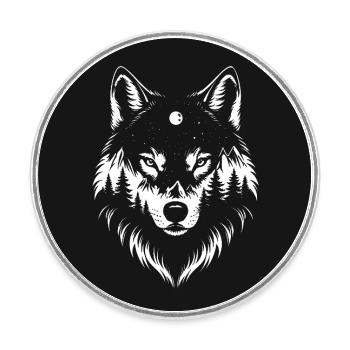 Black Wolf Wolf Portrait. Wolf design - Round  fridge magnet - white - Front
