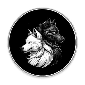 Black and White Wolf Wolf Portraits - Round  fridge magnet - white - Front
