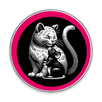 Le chat et la souris dans l’amitié, la paix et l’amour - Magnet rond - blanc - Devant