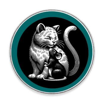 Le chat et la souris dans l’amitié, la paix et l’amour - Magnet rond - blanc - Devant