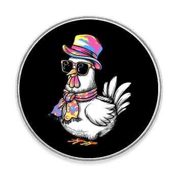 J’aime mes poules - Drôles de poulets - Magnet rond - blanc - Devant