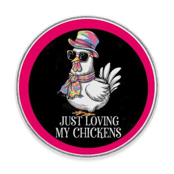 J’aime mes poules - Drôles de poulets - Magnet rond - blanc - Devant