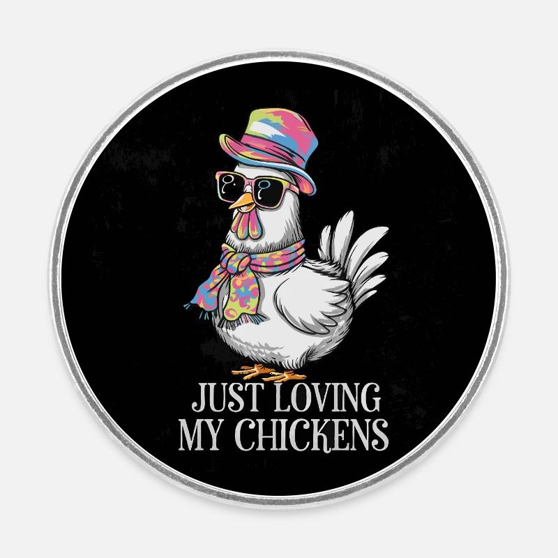 Jag älskar mina kycklingar - Funny Chickens - Rund kylskåpsmagnet - vit
