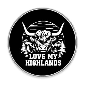 Love My Highlands Scottish Highland Cattle - Magnet rond - blanc - Devant