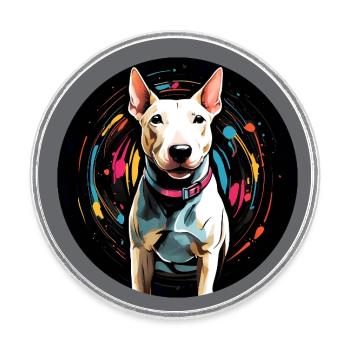 Minibullterrier in buntem Farbkreis in Aquarell - Runder Kühlschrankmagnet - Weiß - Vorne