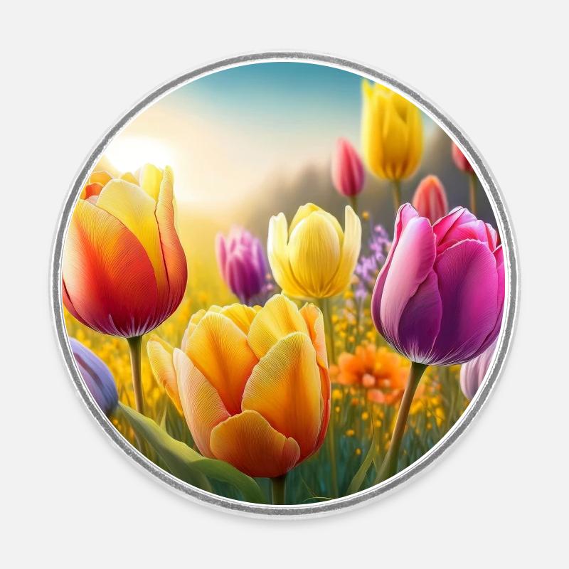 Tulipes - Magnet rond - blanc