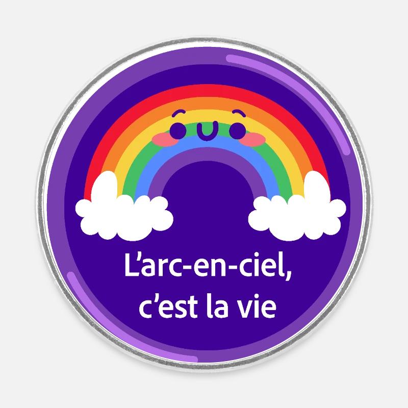 LGBTQ arc en ciel nuage - Magnet rond - blanc
