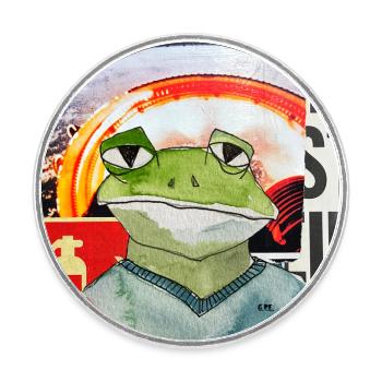 THE frog - Frosch grün Zeichnung Kreismotiv - Runder Kühlschrankmagnet - Weiß - Vorne
