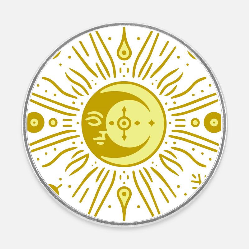 Sun and Moon - sketch - Round  fridge magnet - white