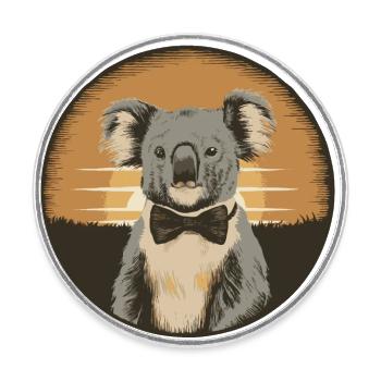 Retro Sunset Koala with Bowtie - Round  fridge magnet - white - Front