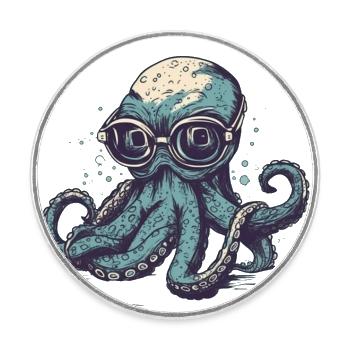 Nerdy Comic Oktopus mit Brille - Runder Kühlschrankmagnet - Weiß - Vorne