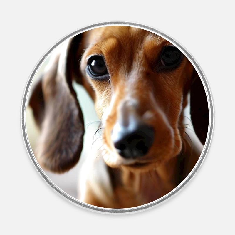 Teckel mignon - Magnet rond - blanc