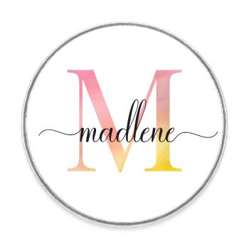 M | Monogramm | Name | Madlene |Watercolor - Runder Kühlschrankmagnet - Weiß - Vorne