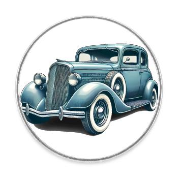 Vintage Classic Car Illustration - Round  fridge magnet - white - Front