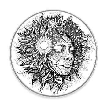 Boho Artwork, Femme avec motif de soleil - Magnet rond - blanc - Devant