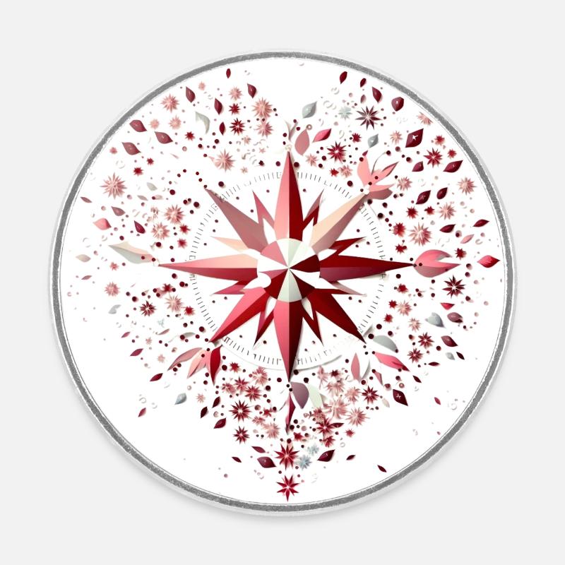 Hearts with compass in Valentine's look - Round  fridge magnet - white