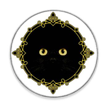 Black Cat Badge - Pixel Art - Round  fridge magnet - white - Front