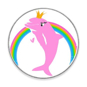 Regenbogen Delfin goldene Krone Rosa - Runder Kühlschrankmagnet - Weiß - Vorne