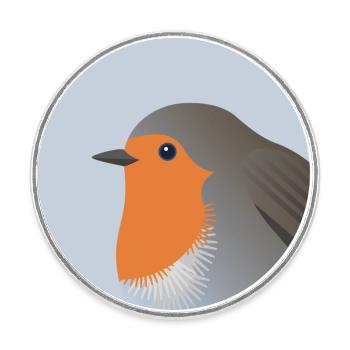 Robin oiseau Portrait impression/Illustration - Magnet rond - blanc - Devant