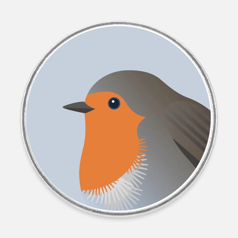Rotkehlchen Vogel Porträt Grafik / Illustration - Runder Kühlschrankmagnet - Weiß