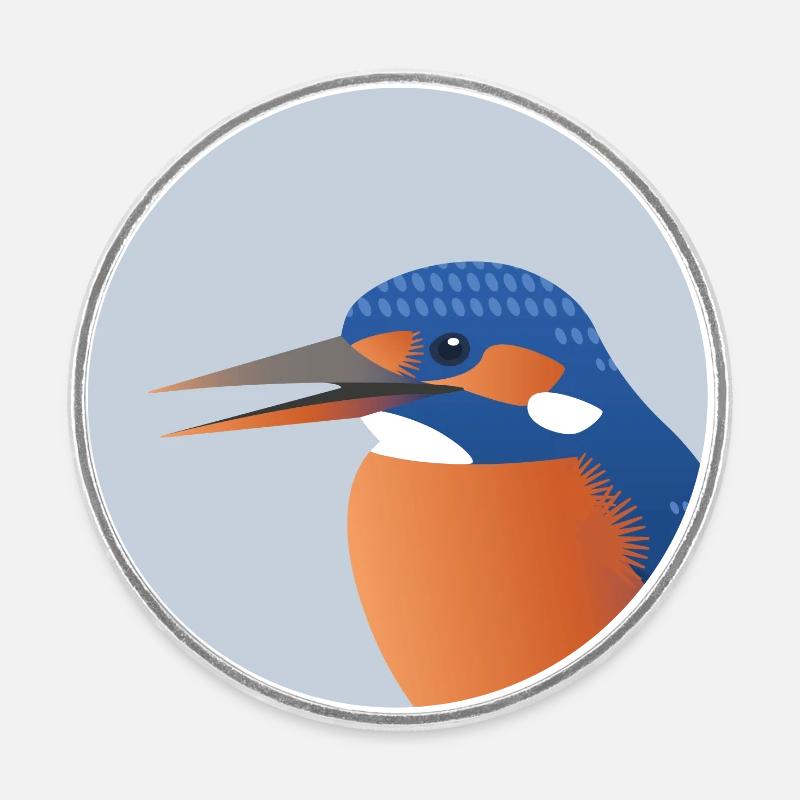 Martin-pêcheur oiseau Portrait impression/Illustration - Magnet rond - blanc